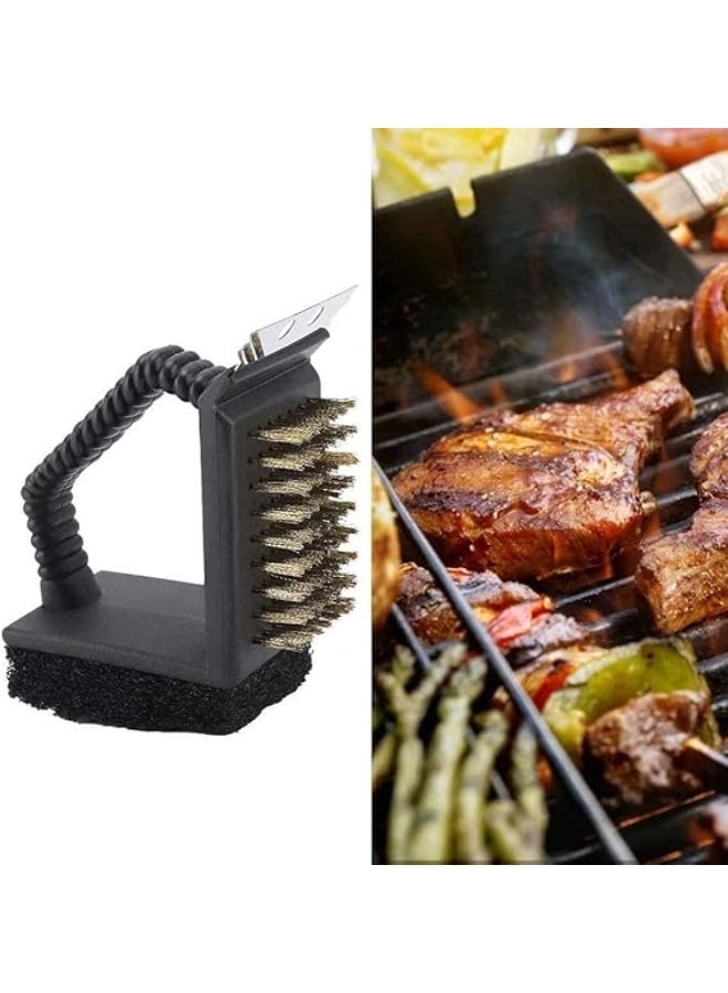 3 in 1 BBQ Cleaning Grill Brush Multipurpose Safe Steel Wire Barbecue Brush with Copper Wire Cleaning Bristles Included Scrub Pad Scraper Remover Scourer Kitchen Cleaning Tool - Image 5